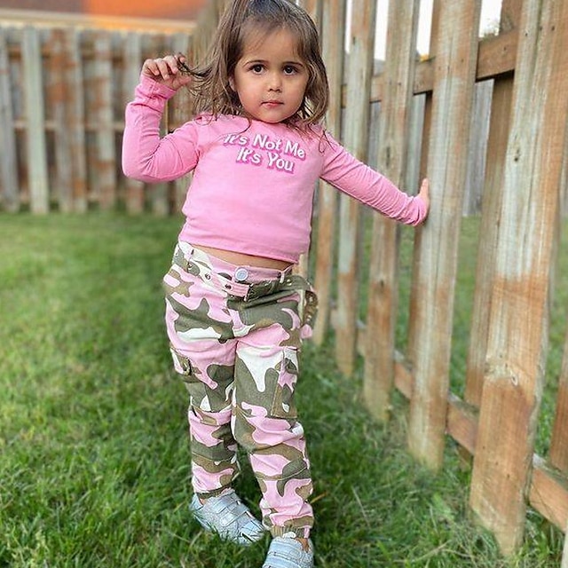  Toddler Girls' Camo Clothing Set Set Long Sleeve Active School 3-7 Years Winter Pink / Fall