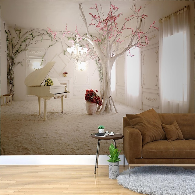  falfestmény tapéta zongora fa térkép szállodai nappaliba art deco 3d lakberendezés vászon anyag öntapadó tapéta falfestmény falkendő szoba falburkolat