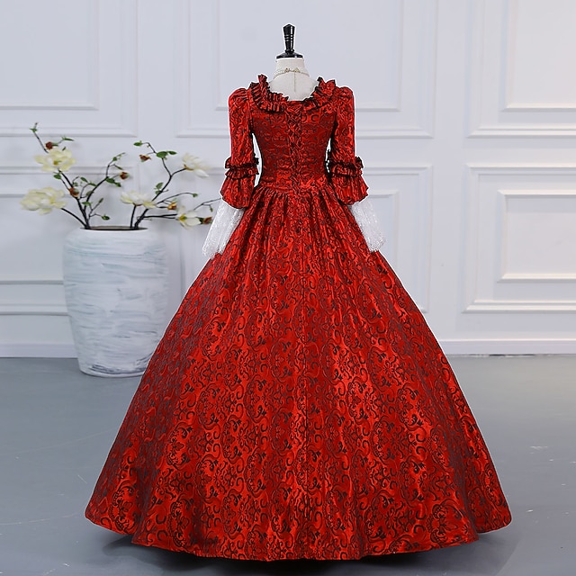 Ball Gown Square Neck 3/4 Length Sleeves Floor-Length Victorian Party Costume Cosplay Rococo Prom Dress