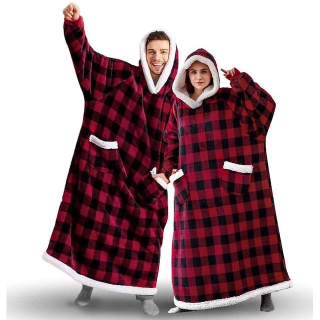 Adults' Oversized Hoodie Blanket Wearable Blanket With Pocket Solid