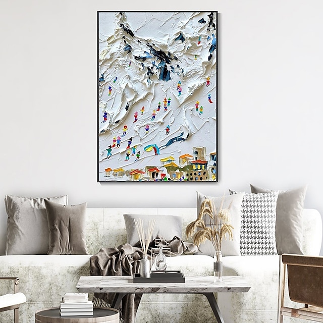  ציור שמן בעבודת יד קנבס אמנות קיר קישוט מודרני מופשט סקי ספורט נוף לעיצוב הבית מגולגל ללא מסגרת ציור לא מתוח