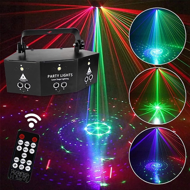  Party Lights DJ Disco Stage Lights with Strobe Flash Effects 9-Lens Professional Indoor RGB DMX Remote Control Sound-Activated 64 Patterns Laser Projector Show Lighting White Led Strobe Lights for DJ Disco Dance Bar Pub Church Wedding Xmas