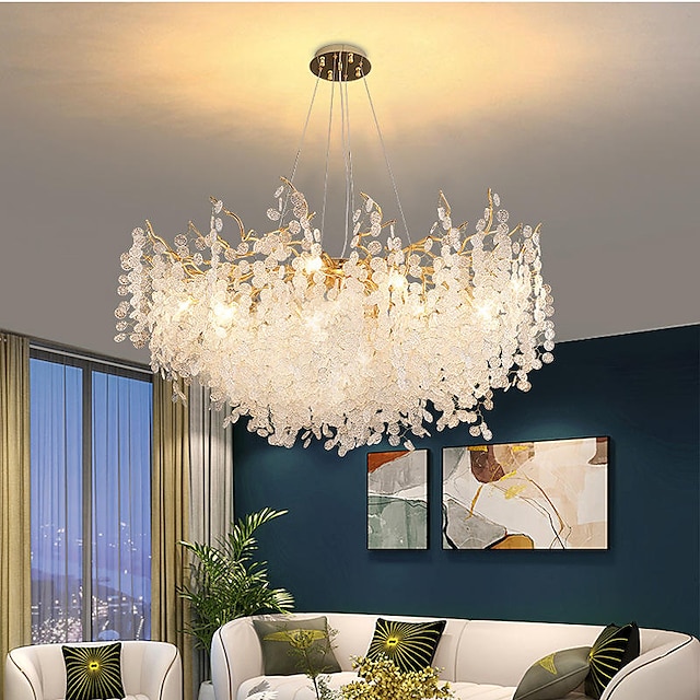  led ljuskronor modern lyx, 60cm guldkristall för heminredning kök sovrum järn konst trädgren lampa kreativ lampa ljus 85-265v