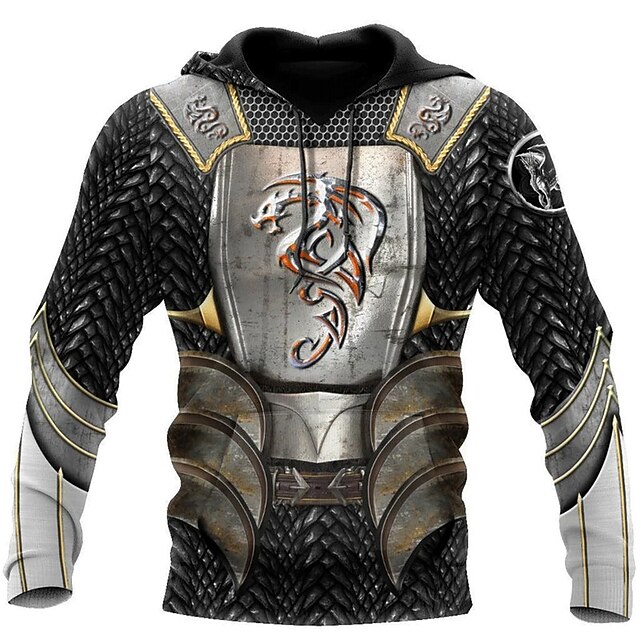 Men's Graphic Prints Armor Viking Hoodie Hoodies Sweatshirt Streetwear Designer Long Sleeve Hooded Daily Sports Black Print Spring &  Fall Designer3