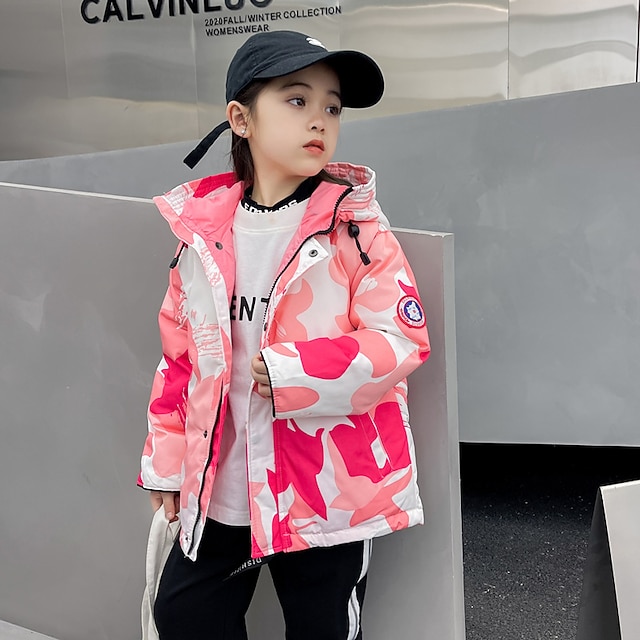  Infantil Para Meninas Plumagem camuflagem Moda Ao ar livre Algodão Casaco agasalhos 3-13 anos Inverno Preto Azul Roxo / Outono