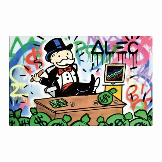  Street Oil Painting Wall Art Canvas Alec Monopoly Painting  Street Art Modern Home Decoration Decor Rolled Canvas No Frame Unstretched