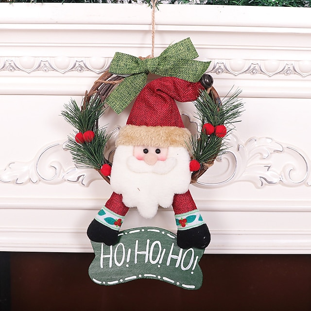 decoración navideña corona navideña muñeco navideño ratán círculo colgante puerta de la tienda colgante decoración navideña diseño del sitio