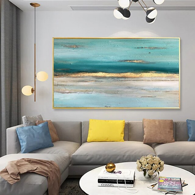 Handmade Oil Painting Canvas Wall Art Decor Abstract Knife Painting Seascape Green For Home Decor Rolled Frameless Frameless No Stretch Painting 11