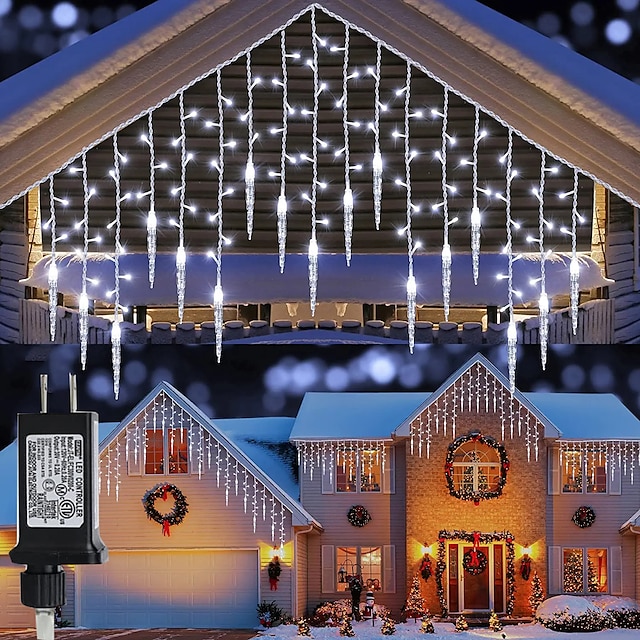 Christmas Icicle Lights 5m 216LEDs 36 Drooping Icicle String Lights 8 Lighting Modes Christmas Holiday Wedding Party Garden Mall Indoor Outdoor House Landscape Decoration 31V EU/US/AU/UK Plug