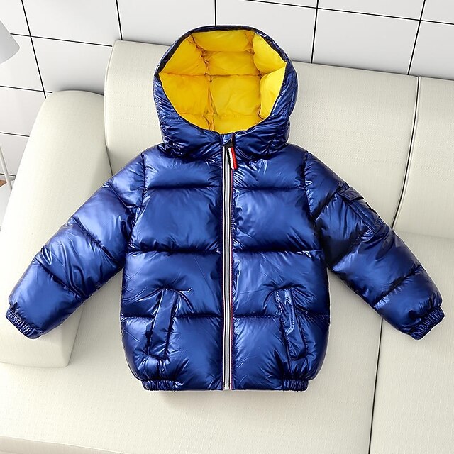 Kids Boys Down Coat Outerwear Solid Color Long Sleeve Coat School