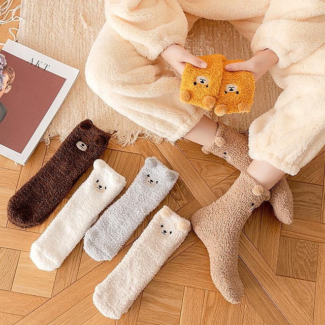  fleece sokker push for kvinner menn, varme myke fluffy sokker tykk kosestrømpe vinter julesokker til dame 6 eller 5 par