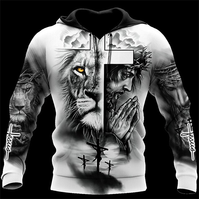  Hombre León Caballeros templarios Sudadera Sudaderas Sudadera Con Capucha Manga Larga Sudadera con capucha Con Capucha Ropa de calle Impresión 3D Diario Deportes Gris Estampado Primavera & Otoño