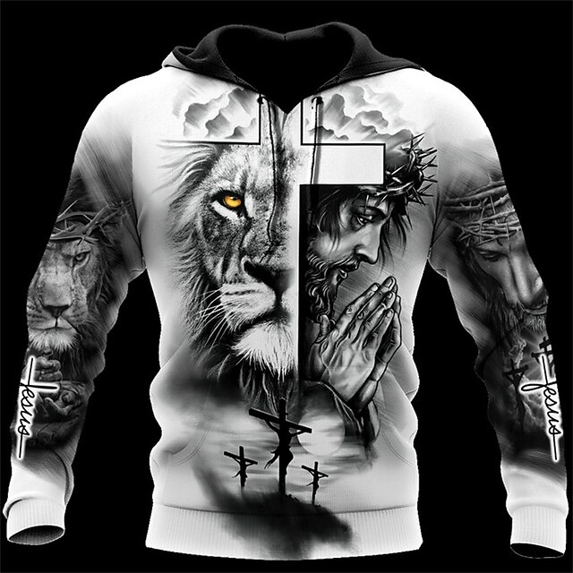 Men's Lion Knights Templar Graphic Prints Hoodie Hoodies Sweatshirt Streetwear Basic Long Sleeve Hooded Daily Sports Gray Print Spring &  Fall Designer3