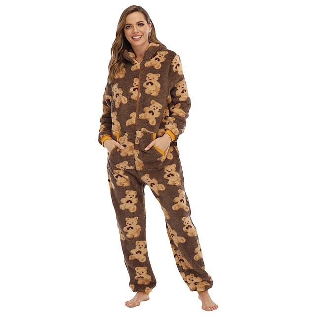  Adults' Kigurumi Pajamas Nightwear Bear Character Onesie Pajamas Flannel Cosplay For Men and Women Christmas Animal Sleepwear Cartoon