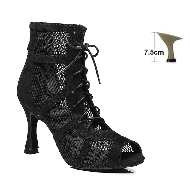  Women's Dance Boots Tango Shoes Professional Lace Up Stylish Lace-up Zipper Adults' Black