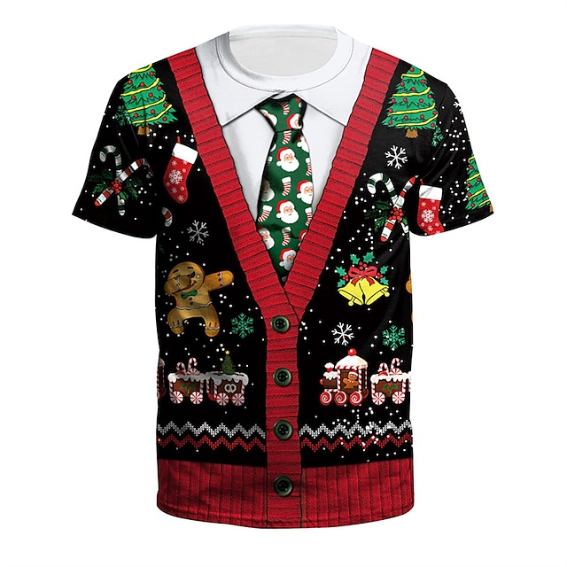  Weihnachts-T-Shirt, Herren-T-Shirt, T-Shirt mit Cartoon-Grafikdrucken, Rundhalsausschnitt, Weiß + Rot, Rot + Armeegrün + Weiß, Grün, Schwarz, Rosa, 3D-Druck, Outdoor-Weihnachts-Kurzarmdruck,