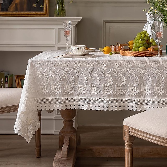 White Farmhouse Table Cloth Rectangle Boho Table Cloth Cover Antique ...