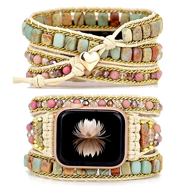 Handmade Braided Rope Compatible with Apple Watch band Women Multilayer Beaded Beads Strap Replacement Wristband for 38mm 40mm 41mm 42mm 44mm 45mm 49mm iwatch Series Ultra 8 7 6 SE 5 4 3 2 1 38
