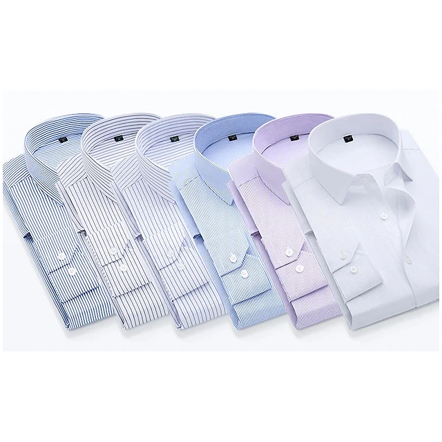 Men's Dress Shirt Striped Shirt Wrinkle Resistant Plaid / Striped / Chevron / Round Wedding Daily Wear Black-White White Royal Blue Blue Long Sleeve Turndown Spring & Fall Clothing Apparel 8