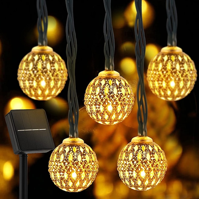  שמש מנורת מחרוזת מרוקאית חג המולד כדור פיות אורות מחרוזת 12 מ' 7 מ' 6.5 מ' אורות גינה חיצונית ip65 עמיד למים מסיבת חתונת שנה חדשה מסיבת מרפסת עץ תליית אורות תפאורה חג המולד מנורת נוף