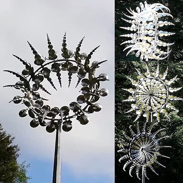  Moulin à vent de jardin magique en métal, girouettes cinétiques, sculpture éolienne pour cour, sculpture cinétique de vent extérieur 3D se déplaçant avec le vent - girouettes en métal adaptées à la cour de pelouse de terrasse de jardin