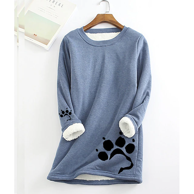 Women's Plus Size Sweatshirt Pullover Sherpa Graphic Street Casual Warm Sports Fuzzy Round Neck Long Sleeve Top Micro-elastic Fall & Winter Comfrt Breathable Soft Fabric 9