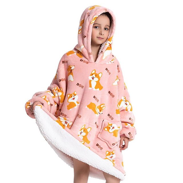 Wearable Blanket Hoodie, Oversized Sherpa Blanket Sweatshirt for Kids