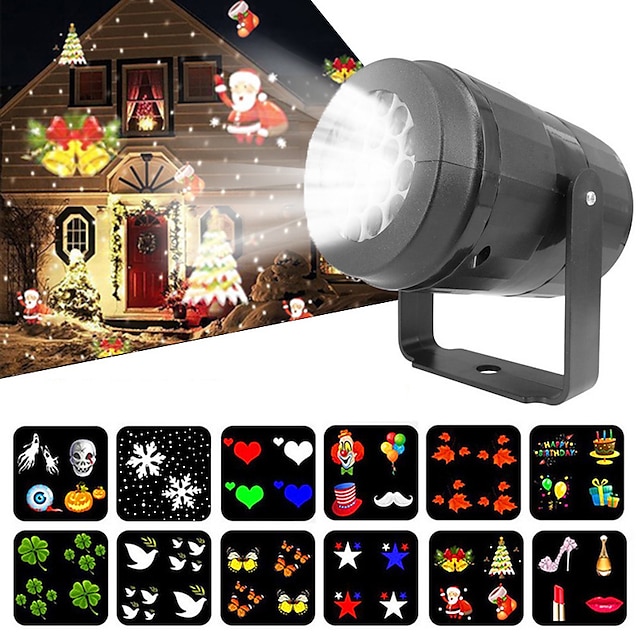  Christmas Window Projector Lights Outdoor Indoor 2-in-1 Moving Patterns LED Party Stage Light Rotating Xmas Pattern Outdoor Holiday Lighting Garden Decoration