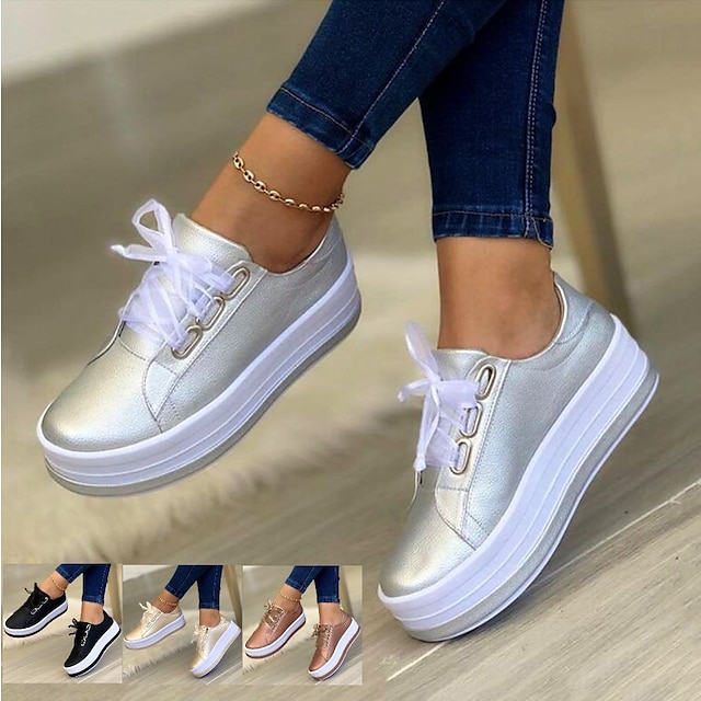 Women's Sneakers Plus Size Platform Sneakers White Shoes Daily Solid ...