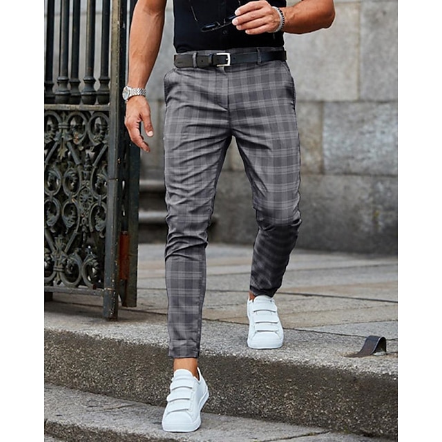 Men's Trousers Chinos Jogger Pants Plaid Dress Pants Pocket Lattice ...