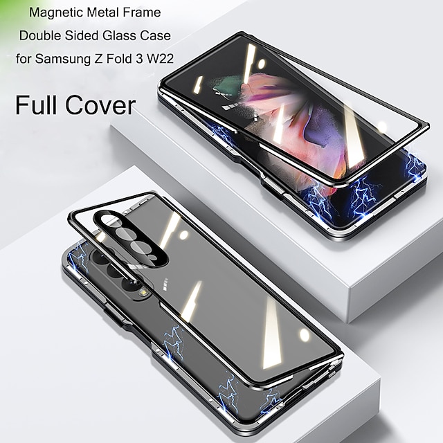  telefoon hoesje Voor Samsung Galaxy Z Fold 5 Z Fold 4 Z Fold 3 Z Fold 2 Magnetische adsorptiekoffer Omdraaien Spiegel Transparant Transparant Gehard glas Metaal