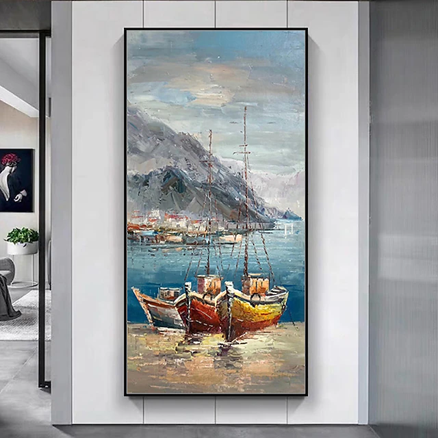 Mintura Handmade Boat Landscape Oil Paintings On Canvas Wall Art Decoration Modern Abstract Picture For Home Decor Rolled Frameless Unstretched Painting 34