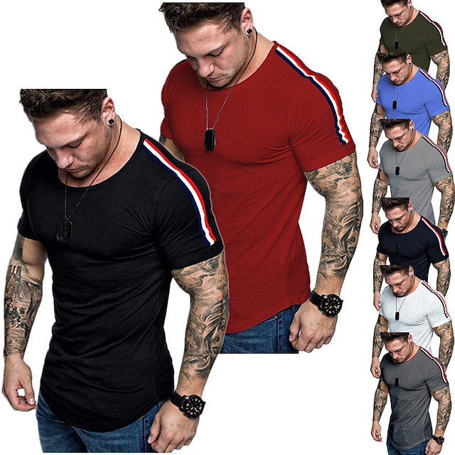  男性用 Tシャツ 平織り クルーネック 日常 祝日 半袖 衣類 ライトウェイト カジュアル 快適