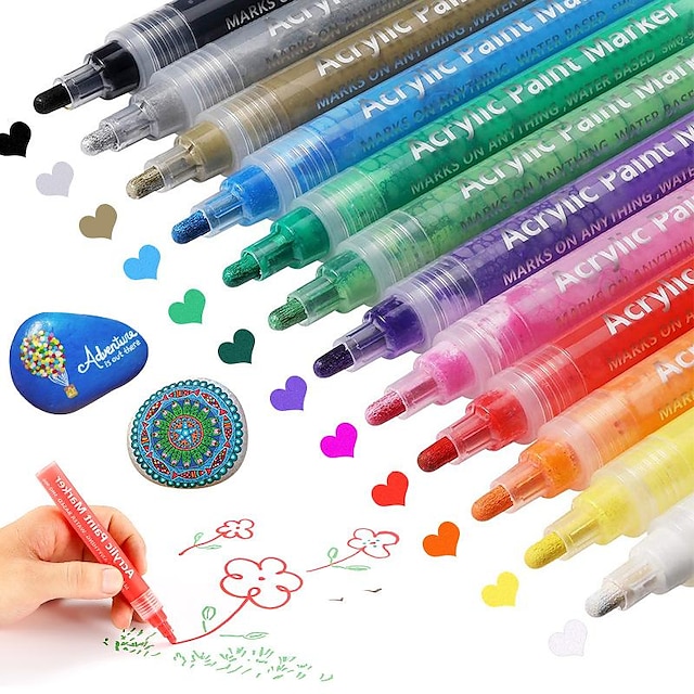  canetas de tinta acrílica marcadores de tinta para pintura rupestre, tela, madeira, vidro, tecido, metal, plástico, artesanato ovos de páscoa, abóbora, suprimentos para scrapbooking, marcadores de