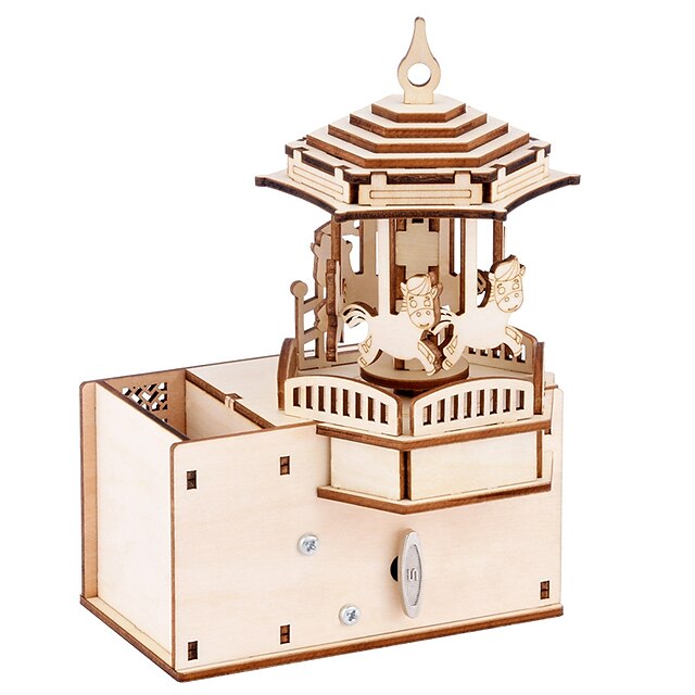  3D Wooden Puzzles Music Box - DIY Model Building Kit Mechanical  Music Box and Pen Holder No Tick Sound Mechanical Wood Clock Model Kits to Build Gifts for Teens Man/Woman Family