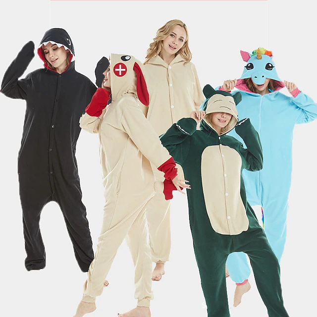 Adults' Character Group Costume Nightwear Onesie Costume Carnival Costume Shark Rabbit Bunny Snorlax Onesie Pajamas Kigurumi Pajamas Funny Costume For Men and Women Carnival Cartoon 7
