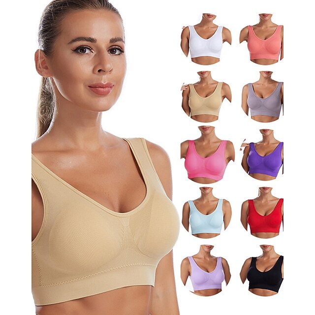 Women's Shockproof Sports Bra Light Support Plus Size Bralette Removable Pad Nylon Spandex Yoga Fitness Gym Workout 10 Colors Breathable Lightweight Soft Padded Home Outfits 20