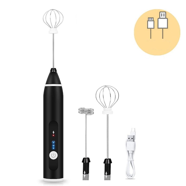  melkeskummer håndholdt med 3 hoder kaffevisp skummikser med usb oppladbar 3 hastigheter elektrisk mini stavmikser for latte cappuccino varm sjokolade egg