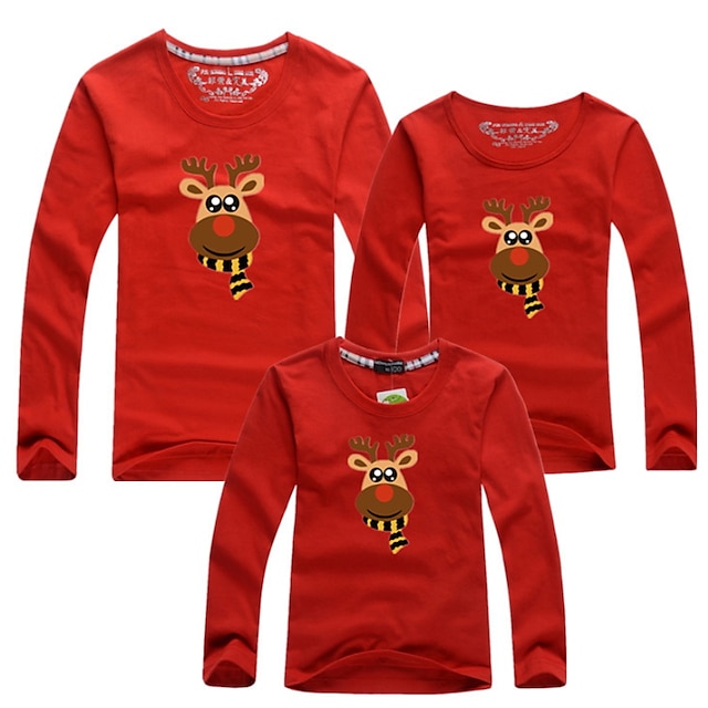  Family T shirt Cotton Deer Black White Red Long Sleeve Mommy And Me Outfits Daily Matching Outfits
