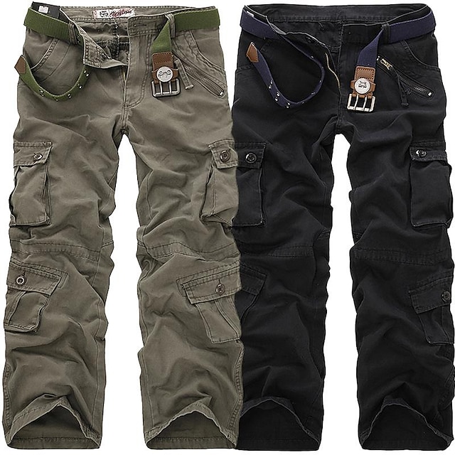  Herr Militärbyxor Cargo byxor Långbyxor Fallskärmsbyxor Flera fickor Ensfärgat Fullängd Arbete Utekväll Bomull Mode Streetwear Gräsarmégrön Jordnära grön Microelastisk