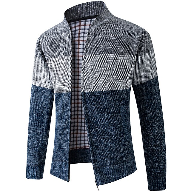 Men's Cardigan Sweater Fleece Sweater Ribbed Knit Knitted Color Block