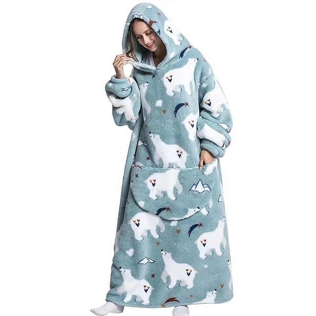  Adults' Oversized Hoodie Blanket Wearable Blanket With Pocket Bear Dinosaur Dog Character Onesie Pajamas Flannel Cosplay For Men and Women Carnival Animal Sleepwear Cartoon