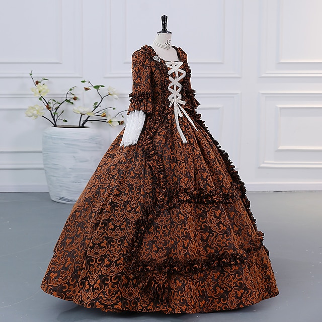 Ball Gown Square Neck 3/4 Length Sleeves Floor-Length Lace Victorian Party Costume Masquerade Cosplay Rococo Prom Quinceanera Dress