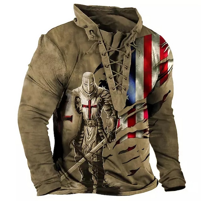  Per uomo Cavalieri Templari Stampe astratte Felpa Maglione Manica lunga Felpa Colletto Mao Streetwear Originale Essenziale Stampa 3D Sportivo Informale Giornaliero Lacci Tasche Primavera & Autunno