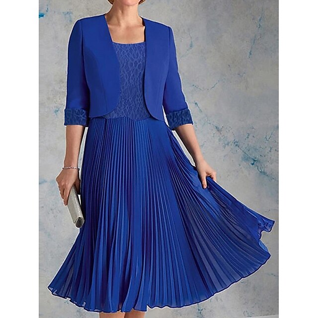  Women's A Line Dress Midi Dress Blue Embroidery 3/4 Length Sleeve Winter Fall Ruched Modern Crew Neck Wedding Guest 2023 S M L XL 2XL 3XL