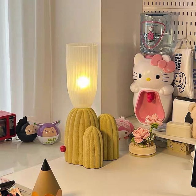  Lampe de table cactus vert blanc résine verre clair lampe de bureau chambre lampe de chevet décor à la maison luminaires
