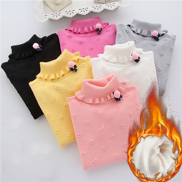  Toddler Girls' Sweater Solid Color School Long Sleeve Active 7-13 Years Fall Black White Yellow