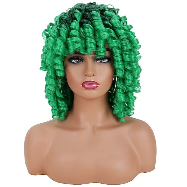 Short Curly Wigs for Black Women Andromeda Soft Black to Green Wig with