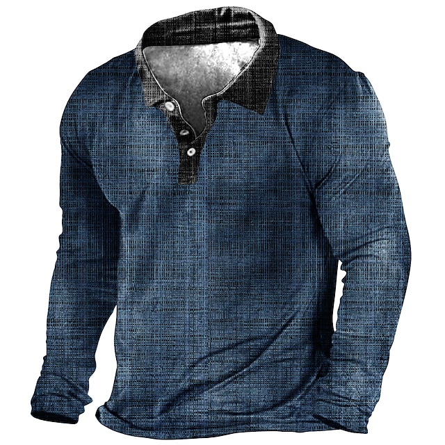 Men's Polo Shirt Golf Shirt Linear Turndown Navy Blue Blue Purple Brown ...