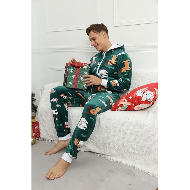  Julemands Dragt julemanden julepyjamas Onesie-pyjamas Herre Jul Jul Nytår juleaften Voksen Hjemmetøj Koralfleece Heldragtskostumer